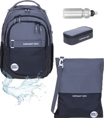Produktbild von Schultasche 4 Teile Set Schulrucksack Ranzen Schulmappe Rucksack + Turnbeutel Attach Bag + Mäppchen Box + Trinkflasche 13047 CB Schwarz Anthrazit rtmf