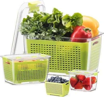 Produktbild von Rechte, BPA-vrije, scheidbare, strakke opbergbakjes voor groente en fruit, 0,48/1,7/4,5L, groen