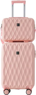 Produktbild von AIORBER Koffer mit Kosmetiktasche, Teleskopische Zugstangen, geräuscharme 360° Rollen, leicht,ABS-Material, langlebig und wasserdicht, Rosa
