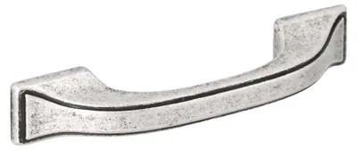 Productafbeelding van Handgreep voor meubels, gemaakt van zinklegering (zamac). Afstand tussen de bevestigingsgaten: 64 mm. Afwerking: gepolijerd, antiek zilver. Set van 25 stuks