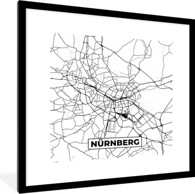 Produktbild von MuchoWow® Gerahmtes Poster Karte - Stadtplan - Nürnberg 40x40 cm - Poster mit Schwarzem Bilderrahmen Wandposter Rahmen Foto Bilder - Poster - Plakat im Rahmen