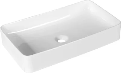 A white ceramic rectangular washbasin is shown from a slightly elevated angle against a white background.