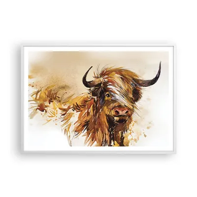Produktbild von Gerahmtes Poster - Weißer Rahmen - Stier Scotch Aquarell - 100x70 cm - Wand Bild - Wanddeko - Wandbilder - Kunstposter - Wandposter - Bilderrahmen - Bilder - Kunstdruck - P2WAA100x70-4708
