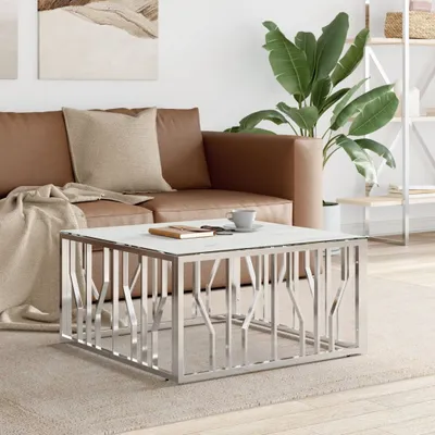 Produktbild von The Living Store Couchtisch Silbern 80x80x40 cm Edelstahl und Glas