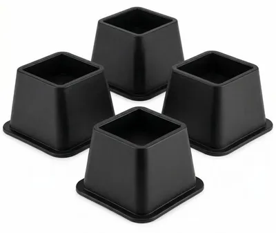 Zdjęcie produktu dla Zestaw podwyższeń do mebli JustValue – 15 cm – zestaw 4 sztuk – do 500 kg – antypoślizgowe – czarne