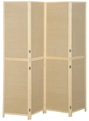Produktbild von Paravent mit 4 Paneelen, faltbare Trennwand aus handgeflochtenem Bambus, 180 x 180 cm, Natur
