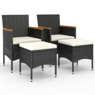 Image de vidaXL Ensemble de 4 chaises et tabourets de jardin en poly rotin noir