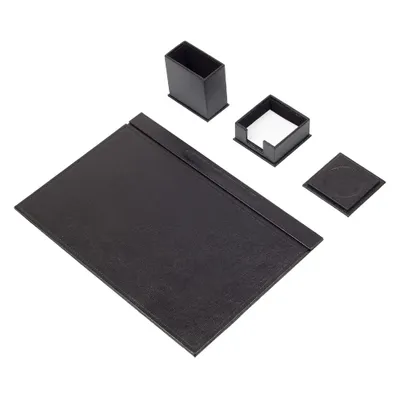 Image de Ensemble de bureau en cuir – 4 accessoires – Noir – Ensemble 4 pièces