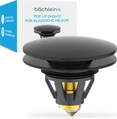 Produktbild von Bächlein universeller Pop Up Waschbeckenstöpsel - Stöpsel Waschbecken matt schwarz Abflusssieb Waschtisch Abfluss 40mm Ablauf Ventil Stopfen Ersatzstöpsel Haarsieb