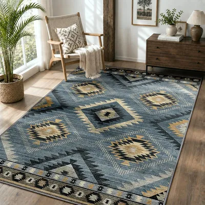 Produktbild von Teppich 90 x 150 cm, marinegrau, kurzflor, waschbar, rutschfest, für Wohnzimmer