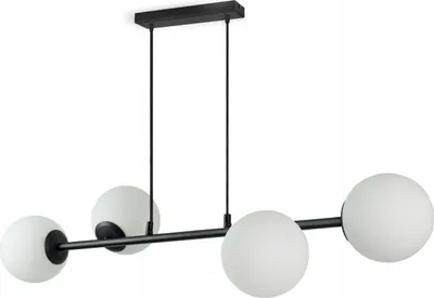 Produktbild von Led Deckenleuchte, 4-flammig Deckenlampe schwarz 15W - Hängelampe wohnzimmer, Weiß Glas Kugeln