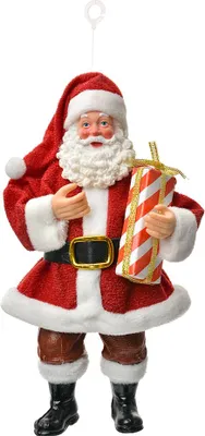 Immagine prodotto di Targhetta natalizia Clayre & Eef Babbo Natale 17 cm tessuto rosso