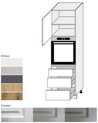 Productafbeelding van Inbouwovenkast EB-D14/RU/3M, gedeeltelijk uittrekbaar, 60 cm. Kleur van de kast en de deur naar keuze