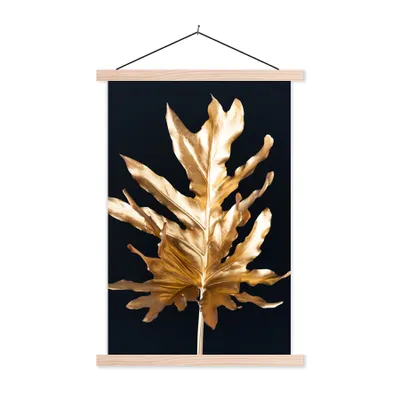 Produktbild von MuchoWow® Textilposter Blätter - Gold - Herbst - Natur - Luxus 40x60 cm mit holzfarbenen Rahmen - Poster
