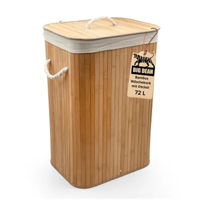 Produktbild von BigDean Wäschekorb Bambus 72L Wäschesammler Wäschetruhe Wäschetonne Wäschekorb mit Deckel Wäschesack herausnehmbar und maschinenwaschbar