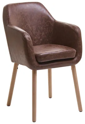 Produktbild von BELIANI Esszimmerstuhl Dunkelbraun Kunstleder mit Hellen Holzbeinen Hohen Armlehnen Retro-Design Wohnzimmer Wohnküche Esszimmer Ausstattung Sitzmöbel