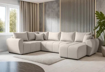 Image de AX LIVING Malatya U XL Salon Canapé d'angle en forme de U XXL Beige 303cm G