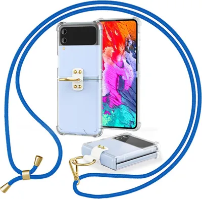 Produktbild von Umhänge Hülle für Samsung Galaxy Z Flip4 Klare Schutzhülle mit Band Schnur Ring Blau