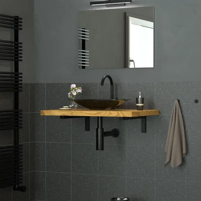 Produktbild von ML-Design 2er Set Wandkonsole Winkel L-Form für Waschtisch, 300x150 mm, Schwarz, aus Stahl, Design Waschtischhalterung, Wandhalterung für Waschtischplatte Waschbecken, Konsolenträger Regalträger Regalhalter