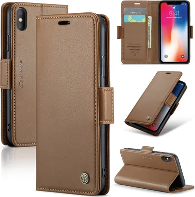 Produktbild von iPhone X / XS Hülle, Leder Brieftasche Kartenfach Schutzhülle mit Standfunktion für iPhone X / iPhone XS Braun