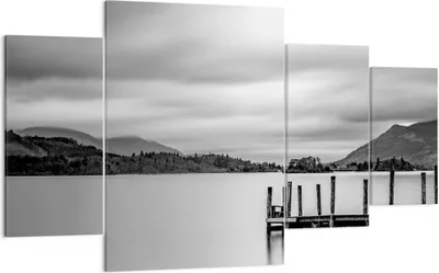 Produktbild von Bild auf Leinwand - Leinwandbild - 4 Teile - Schwarzweiß Landschaft See - 160x90cm - Wand Bild - Wanddeko - Wandbilder - Leinwanddruck - Bilder - Wanddekoration - Leinwand bilder - DL160x90-4321