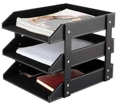 Image de Range-documents en cuir, organisateur empilable pour le bureau