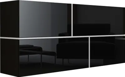 Produktbild von Furniture24 Hängekommode Goya Sideboard 170 cm mit 4 Klappen Wohnzimmerschrank Schwarz/Schwarz Hochglanz/Weiß
