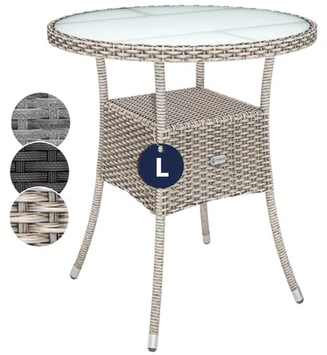 Immagine prodotto di CASARIA® Tavolo Rotondo da Giardino Polyrattan Ø 60 Piano in Vetro 5mm Altezza Regolabile Tavolino Terrazza Balcone