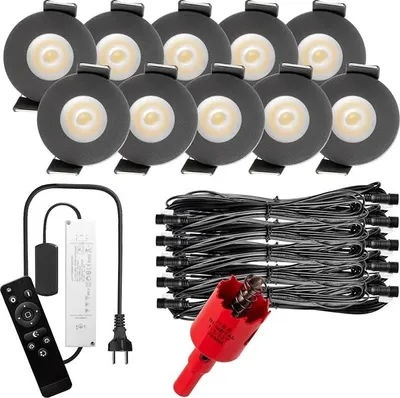 Produktbild von S-Polylight PREMIUM Mini LED- Einbauspots Kaltweiß 6.000K, DIMMBAR, IP65, FUNK 3W LED Einbaustrahler Terrassenüberdachung, Terrassenbeleuchtung, Bad, Sauna, LED Spots mit Fernbedienung (ANTHRAZIT, 10x LED-SET)