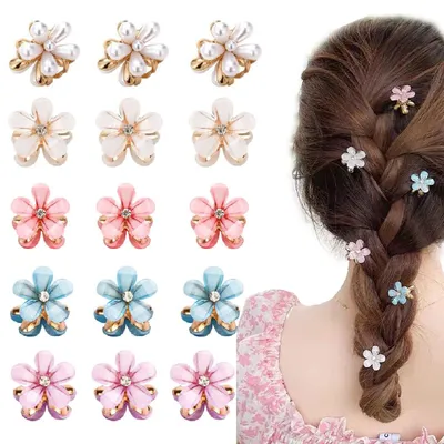 Immagine prodotto di Set di 15 mini fermagli per capelli a forma di fiore, con perline