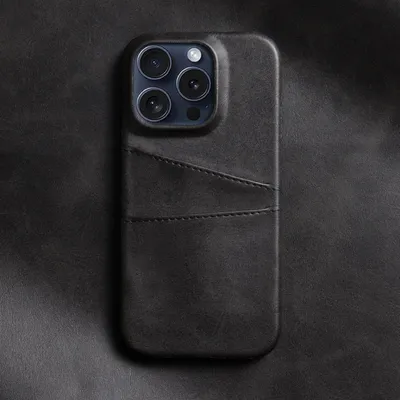 Productafbeelding van MobyDefend Hoesje - Geschikt voor iPhone 16 Pro - Lederen Backcover Met Vakjes Pasjes - Zwart