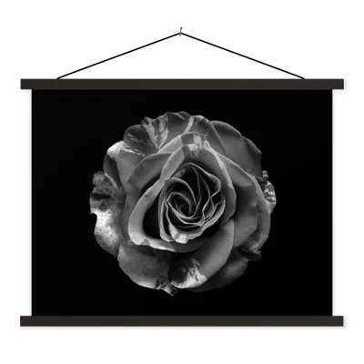 Produktbild von MuchoWow® Textilposter Blumen - Rose - Schwarz - Weiß - Botanisch 120x90 cm mit schwarzem Rahmen - Aufhänger für Poster