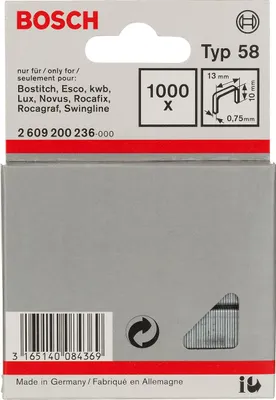 Zdjęcie produktu dla Bosch 2 609 200 236, Zszywki paczka, 1 cm, Naprawa, 1,3 cm, 1000 zszywek, Stal nierdzewna