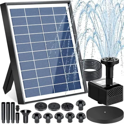 Produktbild von Solar Springbrunnen 6,5W Solarbrunnen Schwimmend mit 9 Fontänen Pumpe für Garten Vogelbad Teich Wasserspiel
