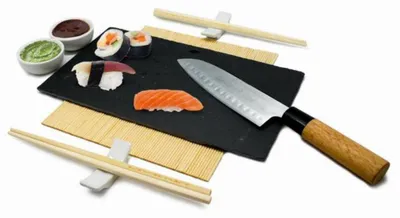 Sushi-Set aus Porzellan mit Zubehör, 30,2 x 17,0 x 4,0 cm, schwarz