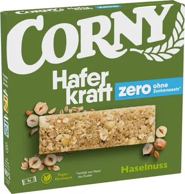 Produktbild von Corny HAFERKRAFT ZERO Haselnuss Müsliriegel, 4x35g (MHD:11.03.2026)