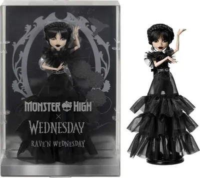 Produktbild von Monster High Puppe Mercredi Addams Ballkleid, Sammlerpuppe, Inspiriert von der Erfolgsserie, Inklusive Ständer und Echtheitszertifikat, HXJ03