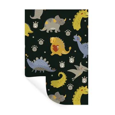Produktbild von MuchoWow® Wandtattoo Wandsticker Wandaufkleber Dino - Kinder - Schnittmuster - Jungen - Mädchen - Dinosaurier 80x120 cm Selbstklebend und Repositionierbar - Repositionierbar - Wasser abweisend