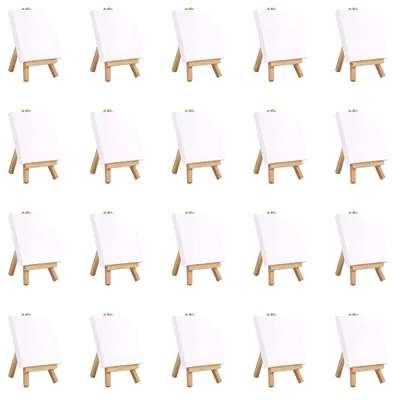 Produktbild von Belle Vous 20er Pack Mini Leinwand mit Holz Bildhalterung Ständer Tisch Staffelei - L10cm x B10cm - Vorgespannte, Grundierte Leere Leinwand -