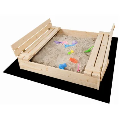 Productafbeelding van Zandbak met deksel, geschikt om te beschilderen, van hout. Zandbak en zitbanken, afmetingen 120x120 cm, model 9886