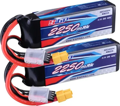 Image de Batterie lipo, capacité 2250 mAh, tension 11,1 V, vitesse de décharge 25 C, 2250-3S-40C-2 pièces