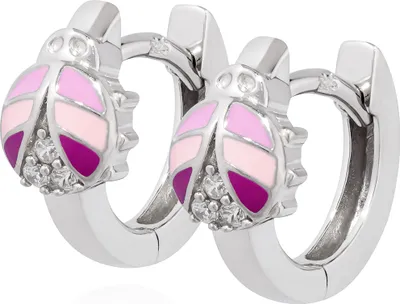 Produktbild von NKlaus Paar Marienkäfer Klappcreolen 925 Silber rose lack. 12mm Zirkonia weiß Ohrringe 13596