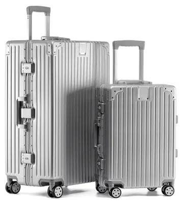 Produktbild von Zurich Kofferset 2 Teilig, M-55cm & XL-75cm Alu-Rahmen & Polycarbonat-Hartschale, Carry-on + Check-in Koffer, Reisekoffer Spinner mit 4 Rollen und doppelte TSA Schloss 35L + 94L (Silber)