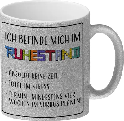 Produktbild von Glitzer-Glitzer-Kaffeebecher mit Ruhestandstand-Motiv Motiv