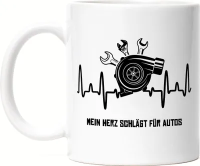 Produktbild von Mein Herz Schlägt Für Autos Tasse Weiß Autofans Benzin Im Blut Autonarr Liebhaber Autofreak Geschenkidee Schrauber