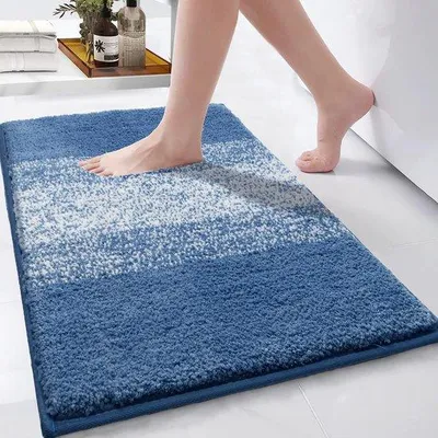 Produktbild von Unyqoos® Ultra Soft Luxury Anti-Slip Bath Mat – 80 x 120 cm – Hohe Saugfähigkeit – Maschinenwaschbar – Blau