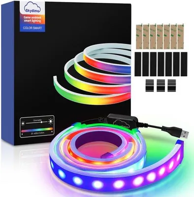 Obrázok produktu pre LED pásiky pre herné počítače, RGB LED pásiky pre 32-palcový monitor, podsvietenie počítača, USB LED osvetlenie s ovládaním cez aplikáciu, čierna farba, 2 metre, vhodné pre počítačový stôl