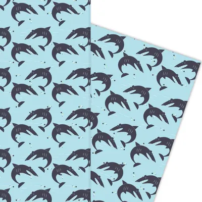 Produktbild von Cooles Retro Geschenkpapier mit Haifischen hellblau - G5841, 32 x 48cm
