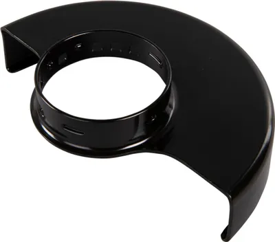 A black metal angle grinder guard is shown on a white background.