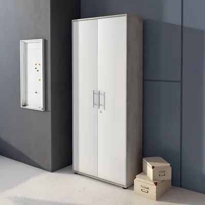 Immagine prodotto di Saponara - Armadio Multiuso 2 Ante, 79x188h cm Grigio Cemento, 4 Ripiani